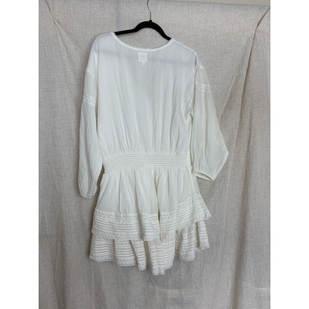 Aerie White Rock n Ruffle Mini Dress Tiered Lace Embroidered Long Sleeve Size L - Picture 3 of 8
